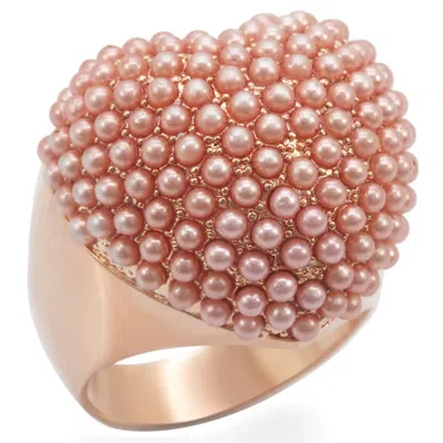 Fashnzfab Rose Gold Brass Ring With Synthetic Pearl In Rose In Silver
