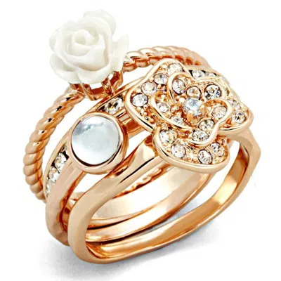 Fashnzfab Rose Gold Brass Ring With Synthetic Synthetic Stone In White In Purple