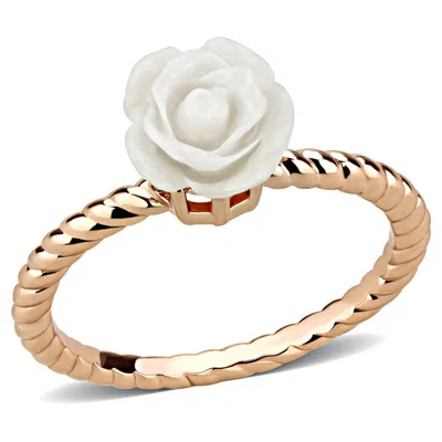 Fashnzfab Rose Gold Brass Ring With Synthetic Synthetic Stone In White In Multi