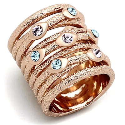 Fashnzfab Rose Gold Brass Ring With Top Grade Crystal In Multi Color