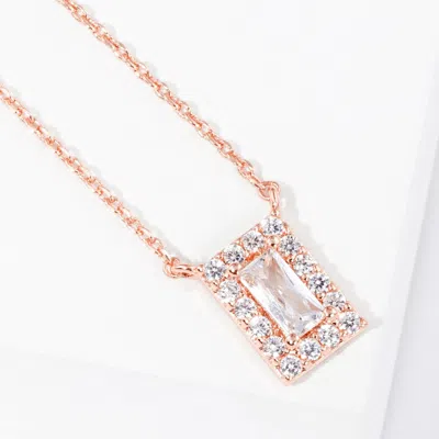 Fashnzfab Rose Gold Dipped Cz Rectangle Pendant Necklace In Silver