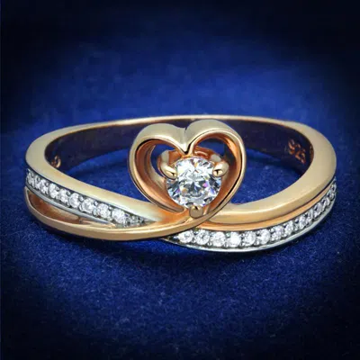 Fashnzfab Rose Gold + Rhodium 925 Sterling Silver Ring With Aaa Grade Cz In Clear In Multi