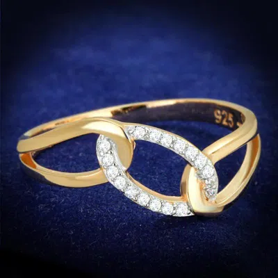 Fashnzfab Rose Gold + Rhodium 925 Sterling Silver Ring With Aaa Grade Cz In Clear In Multi