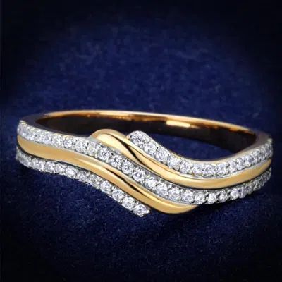 Fashnzfab Rose Gold + Rhodium 925 Sterling Silver Ring With Aaa Grade Cz In Clear In Multi