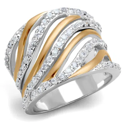 Fashnzfab Rose Gold + Rhodium Brass Ring With Aaa Grade Cz In Clear In Multi