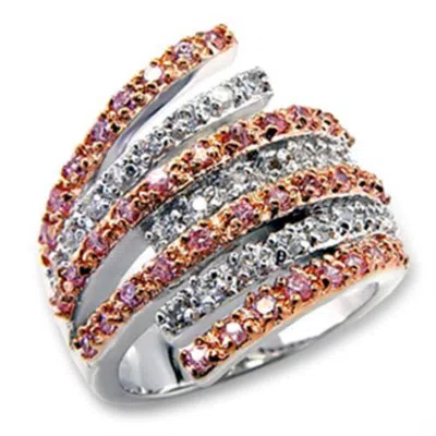 Fashnzfab Rose Gold + Rhodium Brass Ring With Aaa Grade Cz In Rose In Multi