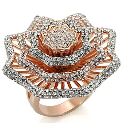 Fashnzfab Rose Gold + Rhodium Brass Ring With Top Grade Crystal In Clear In Red