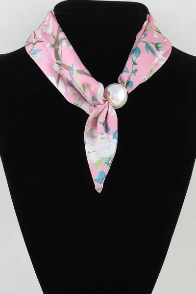 Fashnzfab Rose Scarf Wrap Necklace In Pink