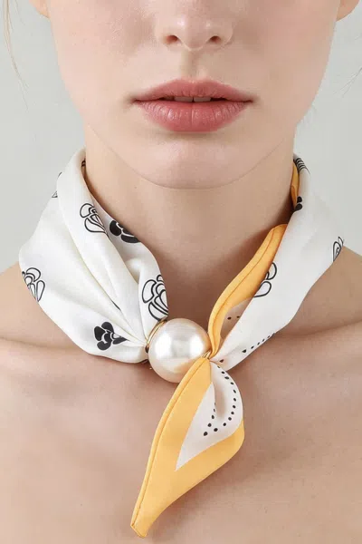 Fashnzfab Rose Scarf Wrap Necklace In Yellow