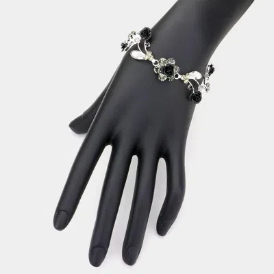 Fashnzfab Rose Wrap Evening Bracelet Black, Silver