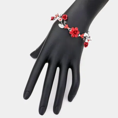Fashnzfab Rose Wrap Evening Bracelet Red, Silver In Multi