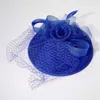 Fashnzfab Rosette Feather Mesh Fascinator / Headband In Blue