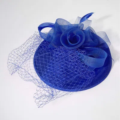 Fashnzfab Rosette Feather Mesh Fascinator / Headband In Blue