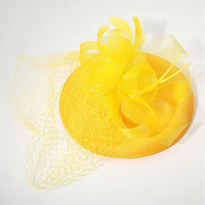 Fashnzfab Rosette Feather Mesh Fascinator / Headband In Yellow