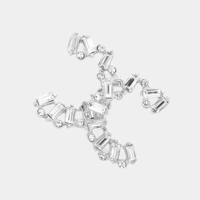 Fashnzfab Round Baguette Stone Embellished Hoop Earrings In Metallic