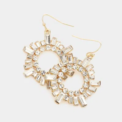 Fashnzfab Round Baguette Stone Embellished Open Circle Dangle Evening Earrings In Gold