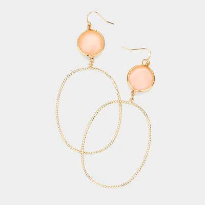 Fashnzfab Round Bead Accented Open Metal Oval Link Dangle Earrings In Gold
