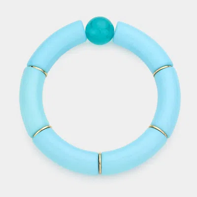 Fashnzfab Round Bead Accented Resin Stretch Bracelet Aqua In Blue