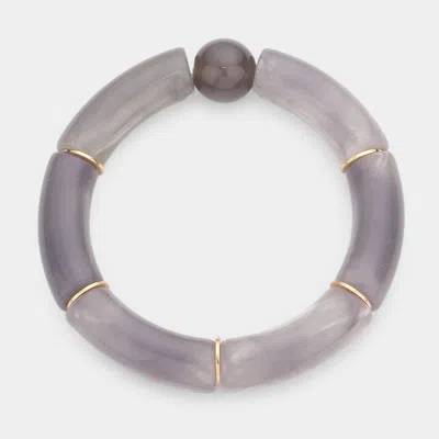 Fashnzfab Round Bead Accented Resin Stretch Bracelet Gray