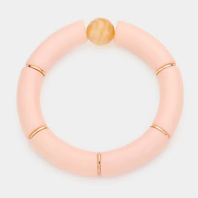 Fashnzfab Round Bead Accented Resin Stretch Bracelet Peach In Pink