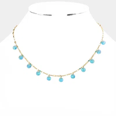 Fashnzfab Round Bead Station Necklace In Blue