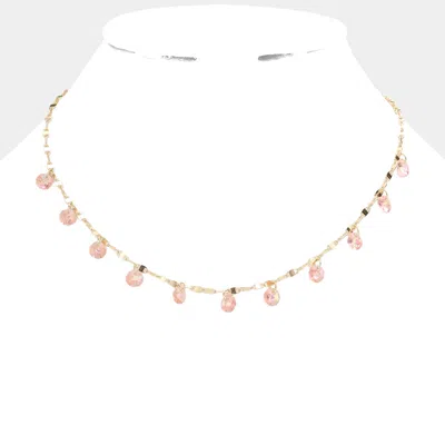 Fashnzfab Round Bead Station Necklace In Gold