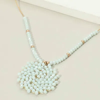 Fashnzfab Round Beaded Pendant Statement Necklace In Blue