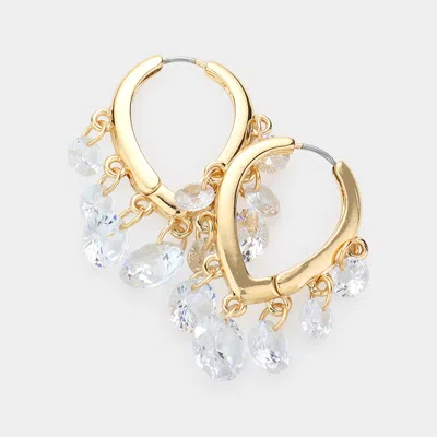 Fashnzfab Round Clear Stone Link Huggie Earrings - Gold