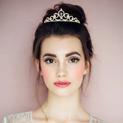 Fashnzfab Round Crystal Accent Rhinestone Paved Princess Tiara In Metallic