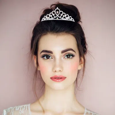 Fashnzfab Round Crystal Embellished Rhinestone Paved Princess Tiara In Metallic