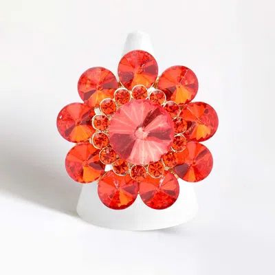 Fashnzfab Round Crystal Flower Stretch Ring In Purple