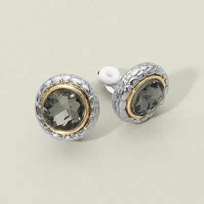 Fashnzfab Round Crystal Frame Clip On Earrings In Metallic