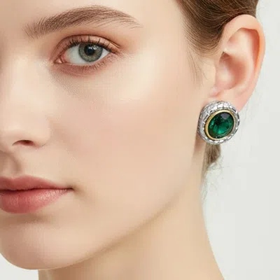 Fashnzfab Round Crystal Frame Clip On Earrings In Red