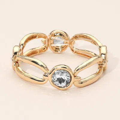 Fashnzfab Round Crystal Hammered Metal Open Oval Stretch Bracelet In Multi