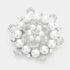 Fashnzfab Round Crystal Pearl Flower Pin Brooch In Multi