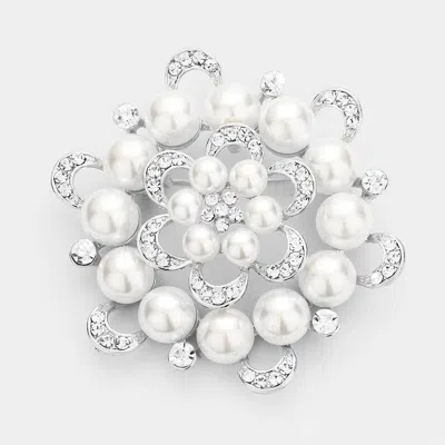 Fashnzfab Round Crystal Pearl Flower Pin Brooch In Multi