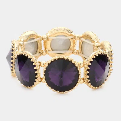Fashnzfab Round Crystal Rhinestone Cluster Stretch Bracelet Amethyst, Gold In Blue