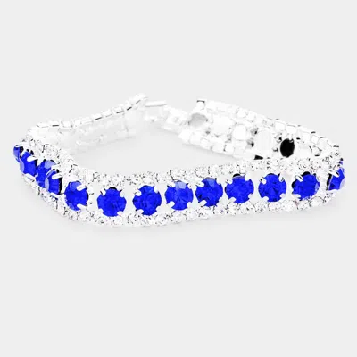 Fashnzfab Round Crystal Rhinestone Evening Bracelet Blue In Metallic