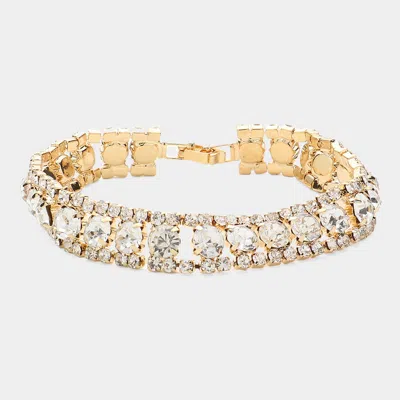 Fashnzfab Round Crystal Rhinestone Evening Bracelet Gold