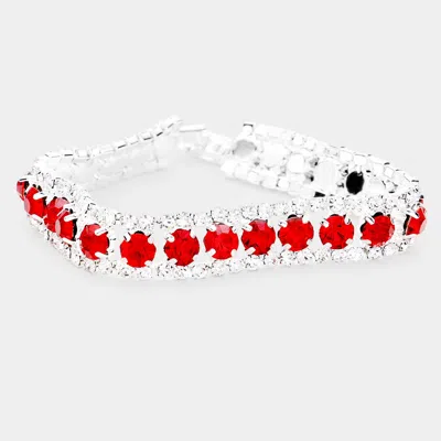 Fashnzfab Round Crystal Rhinestone Evening Bracelet Red