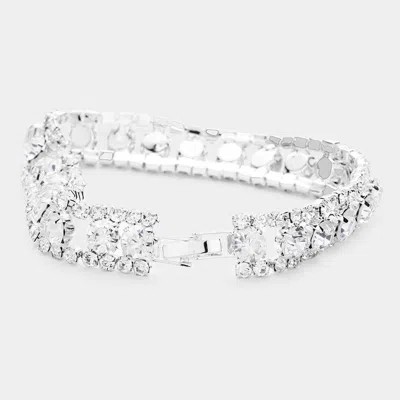 Fashnzfab Round Crystal Rhinestone Evening Bracelet Silver