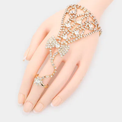 Fashnzfab Round Crystal Rhinestone Net Hand Chain Bracelet Gold