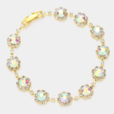 Fashnzfab Round Crystal Rhinestone Rosette Evening Bracelet Ab, Gold In Multi