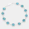 Fashnzfab Round Crystal Rhinestone Rosette Evening Bracelet Aqua In Blue