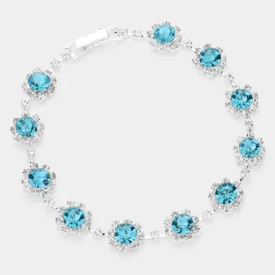 Fashnzfab Round Crystal Rhinestone Rosette Evening Bracelet Aqua In Blue