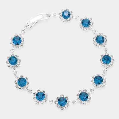 Fashnzfab Round Crystal Rhinestone Rosette Evening Bracelet Blue Zircon In Multi