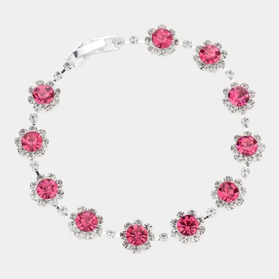 Fashnzfab Round Crystal Rhinestone Rosette Evening Bracelet Fuchsia In Pink
