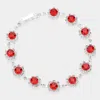 Fashnzfab Round Crystal Rhinestone Rosette Evening Bracelet Red In Multi
