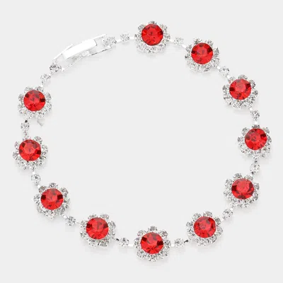 Fashnzfab Round Crystal Rhinestone Rosette Evening Bracelet Red In Multi