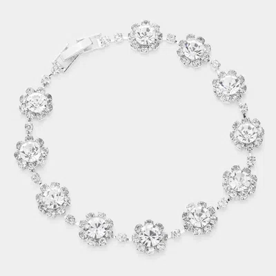 Fashnzfab Round Crystal Rhinestone Rosette Evening Bracelet In White